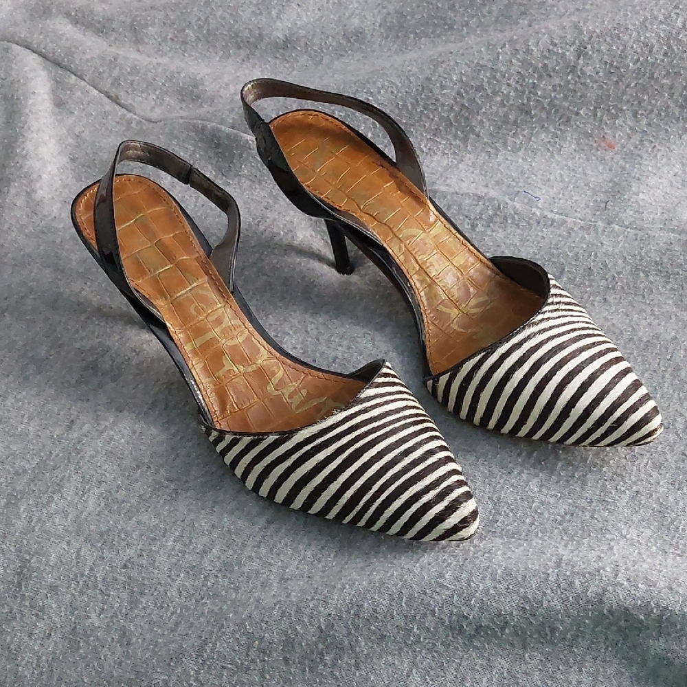 Sam Edelman Black and White Heels with Striped Design